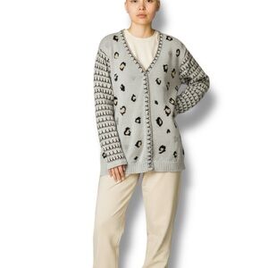 Storybook Knits Animal Print Multi Jewel Cardigan Sweater L